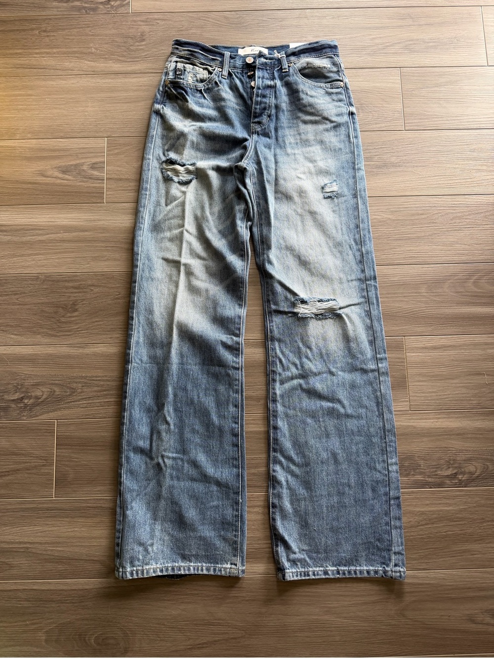 KanCan women’s  Light Blue Distressed “90’s flare” Jeans
